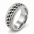 Bague anti-stress anneau tournant Chaîne argentée, anneau tournant en maille gourmette entre deux bords crantés
