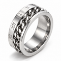 Bague anti-stress anneau tournant Chaîne Chiffrée, bague gravée de chiffres romains avec chaîne gourmette tournante