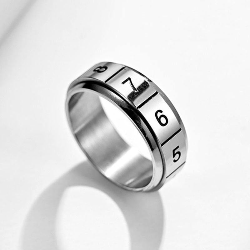 Bague anti-stress anneau tournant Chiffre argentée, anneau tournant à cases numérotées de 0 à 9