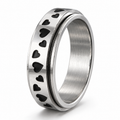 Bague anti-stress anneau tournant Cœur, anneau tournant gravé de cœurs noirs