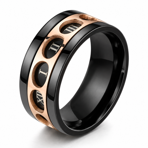 Bague anti-stress anneau tournant Compteur Romain, anneau ajouré or rose à chiffres romains