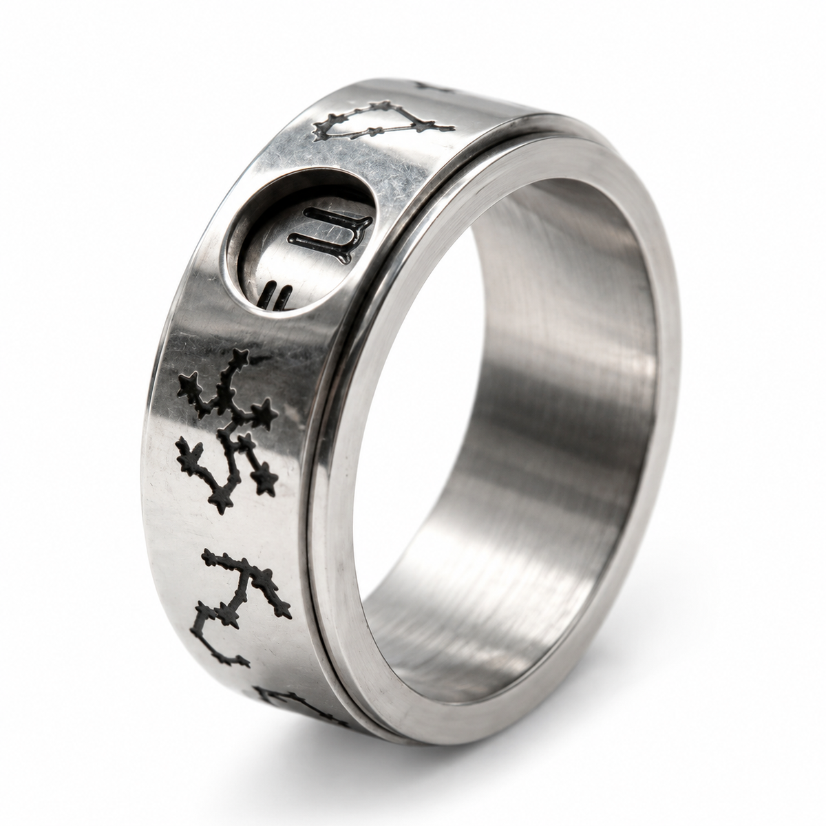 Bague anti-stress anneau tournant Constellation, anneau tournant gravé de constellations et d’un médaillon