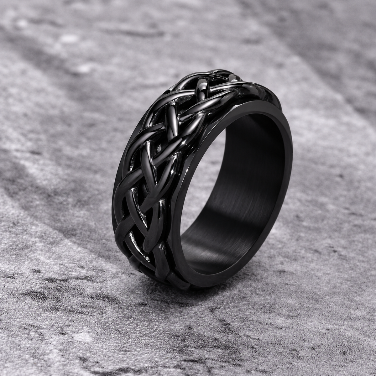 Bague anti-stress anneau tournant Enchaîné, anneau tournant à entrelacs celtique tressé en relief