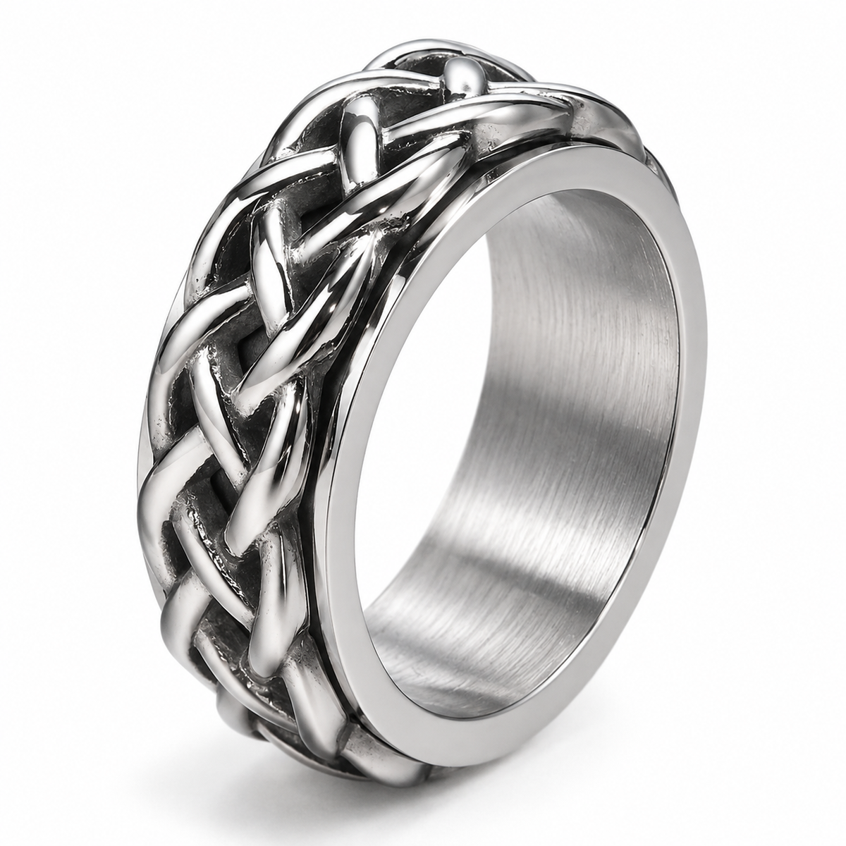Bague anti-stress anneau tournant Enchaîné, anneau tournant à entrelacs celtique tressé en relief