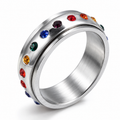 Bague anti-stress anneau tournant Éternel, anneau tournant serti de cristaux multicolores