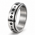 Bague anti-stress anneau tournant Étoile, anneau tournant gravé d’étoiles noires de deux tailles