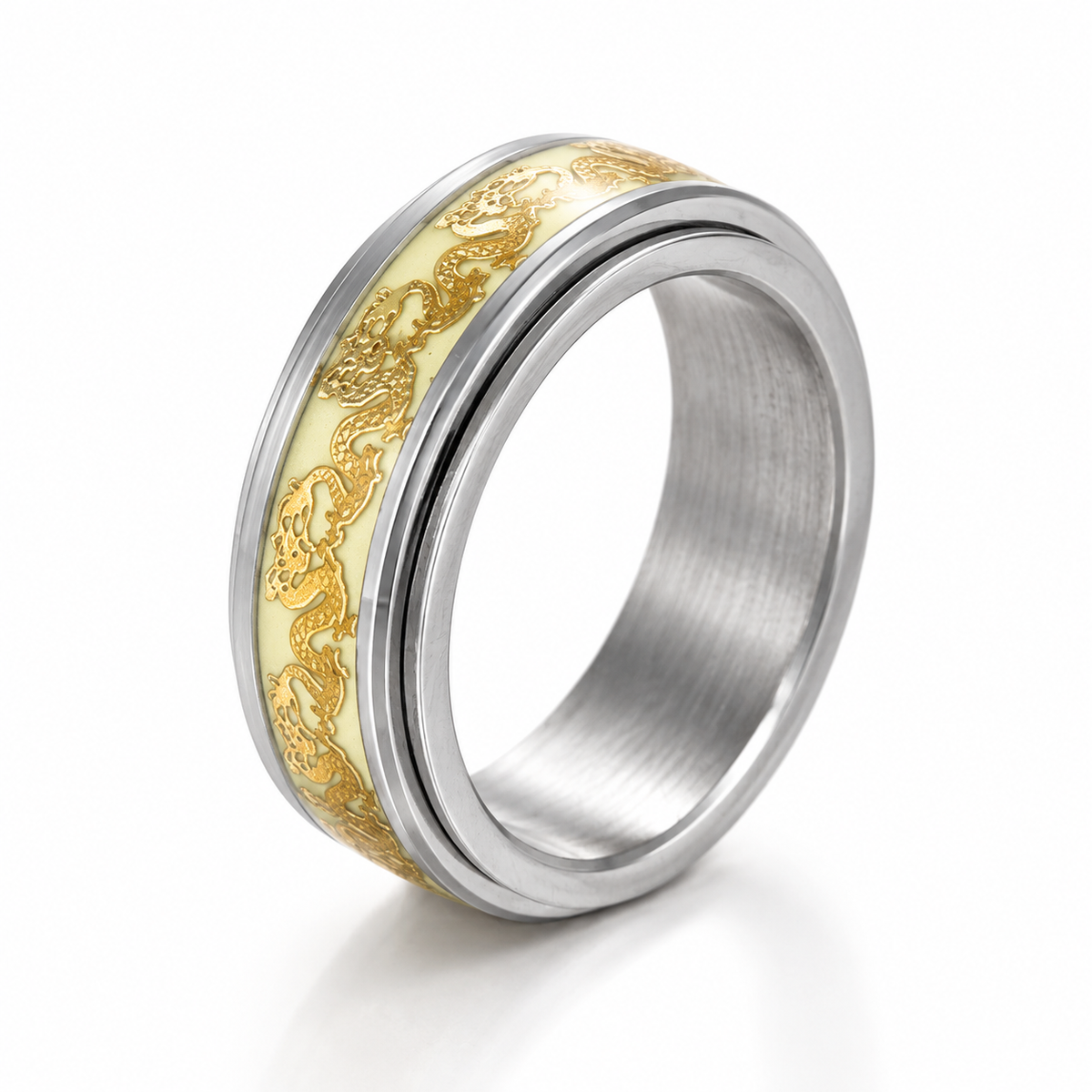 Bague anti-stress anneau tournant Fluo, anneau tournant jaune pâle orné d’une ligne de battement de cœur