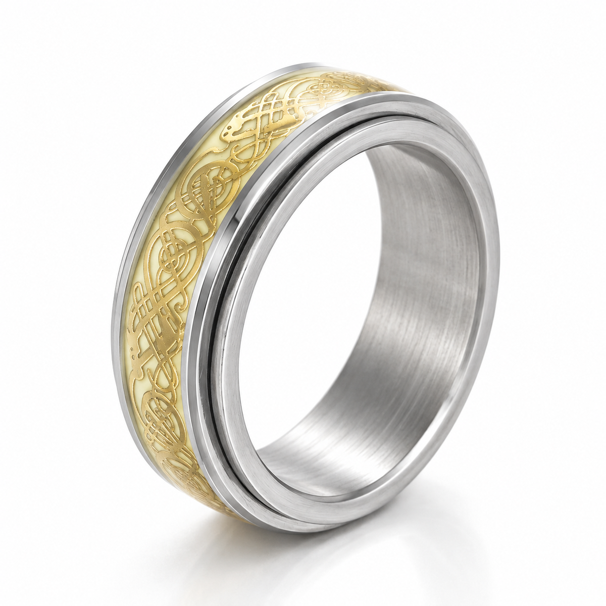 Bague anti-stress anneau tournant Fluo, anneau tournant jaune pâle orné d’une ligne de battement de cœur