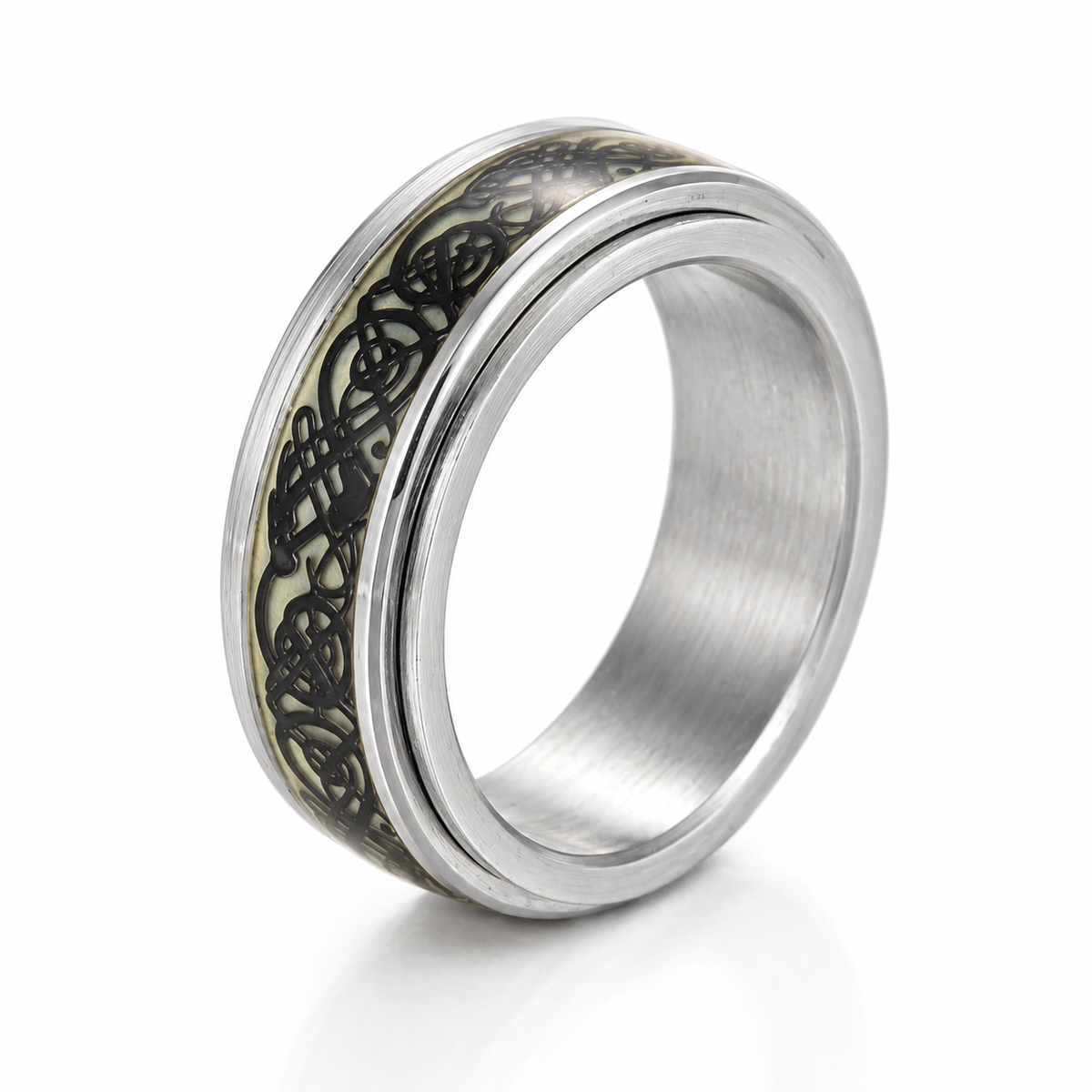 Bague anti-stress anneau tournant Fluo, anneau tournant jaune pâle orné d’une ligne de battement de cœur