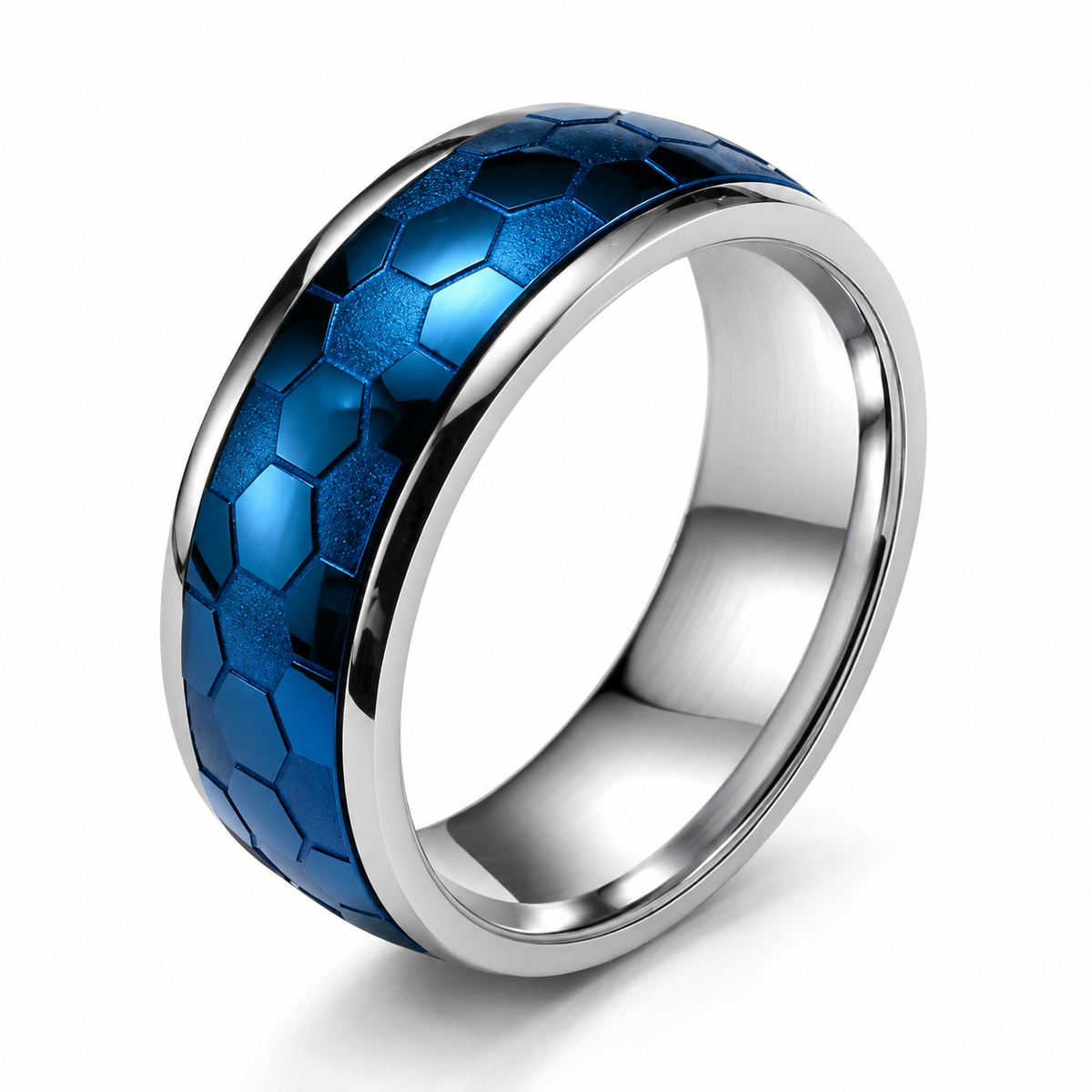 Bague anti-stress anneau tournant Futuriste, anneau tournant facetté à motif nid d’abeille