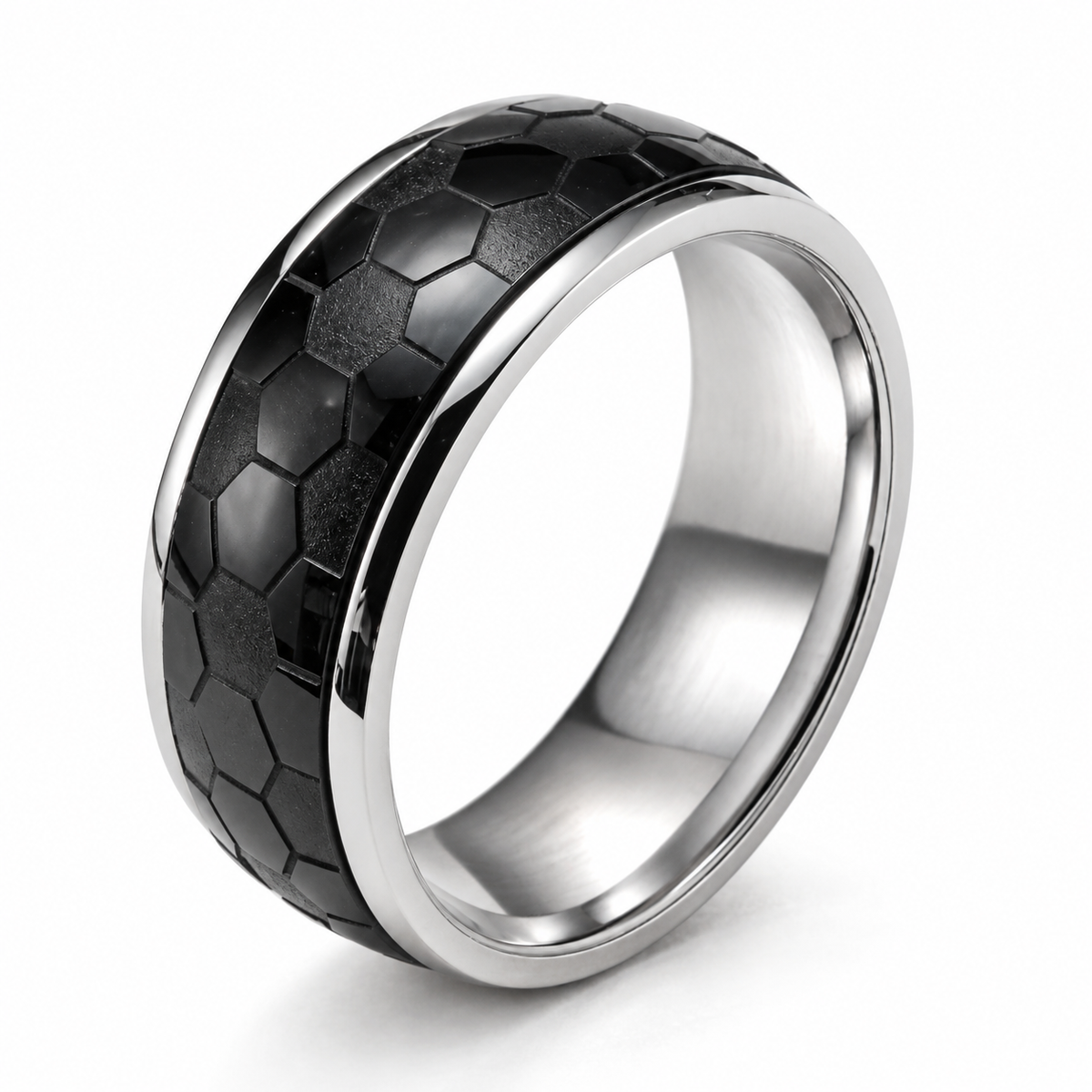 Bague anti-stress anneau tournant Futuriste, anneau tournant facetté à motif nid d’abeille