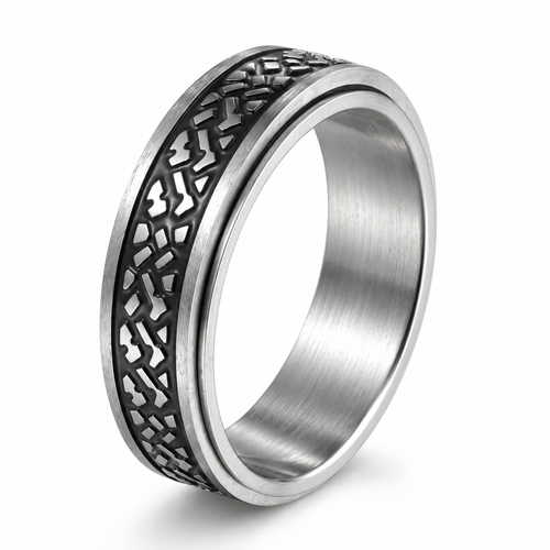 Bague anti-stress anneau tournant Gravillon, anneau tournant à texture de pierres irrégulières, patine sombre
