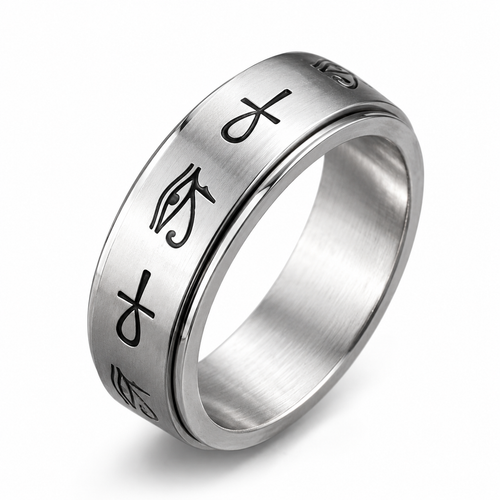 Bague anti-stress anneau tournant Horus, anneau tournant gravé de l’œil d’Horus et de croix ankh