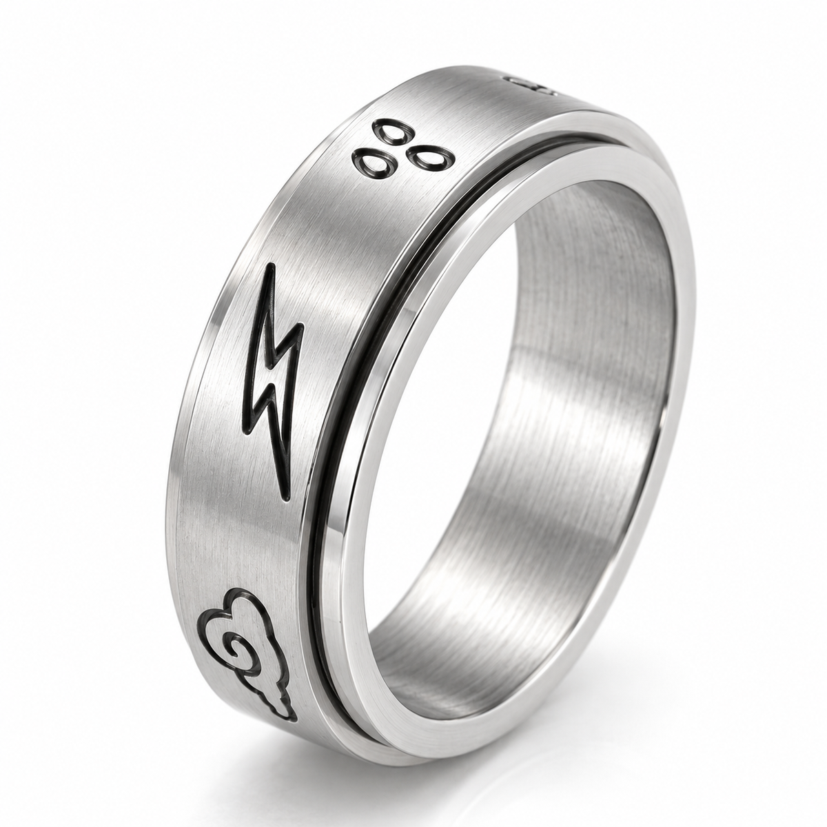 Bague anti-stress anneau tournant Mauvais Temps, anneau tournant gravé d’un éclair, d’un nuage et de gouttes