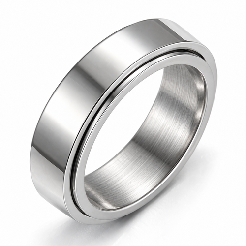 Bague anti-stress anneau tournant Minimaliste argentée, anneau tournant lisse en acier poli