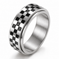 Bague anti-stress anneau tournant Mosaïque, anneau tournant à damier noir et argent