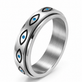 Bague anti-stress anneau tournant Œil Égyptien, anneau tournant gravé d’yeux en amande à iris bleu