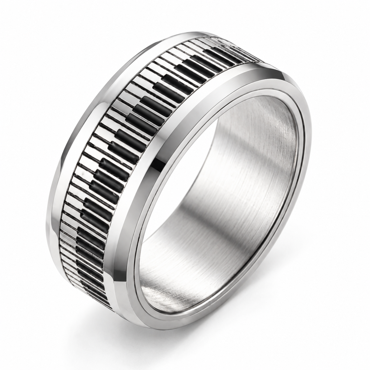 Bague anti-stress anneau tournant Piano, anneau tournant à motif de touches de piano