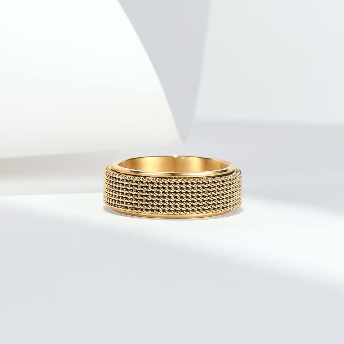 Bague anti-stress anneau tournant Punk dorée, anneau tournant en maille milanaise tressée