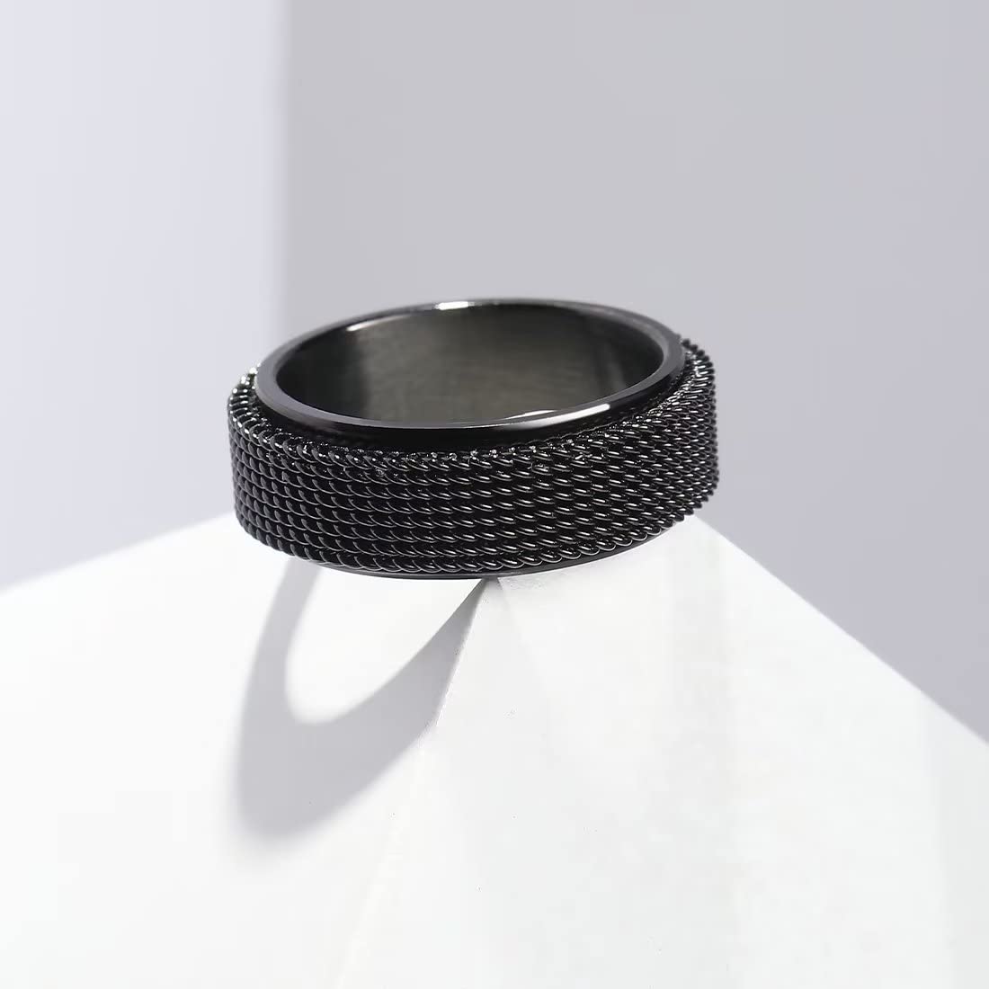 Bague anti-stress anneau tournant Punk, anneau tournant en maille milanaise tressée