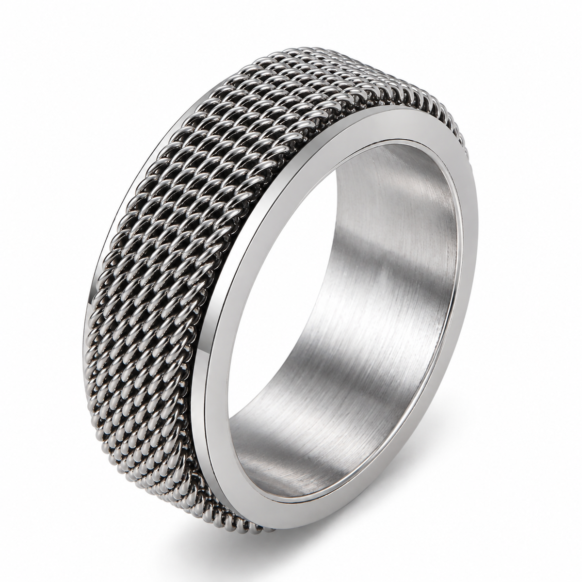 Bague anti-stress anneau tournant Punk, anneau tournant en maille milanaise tressée
