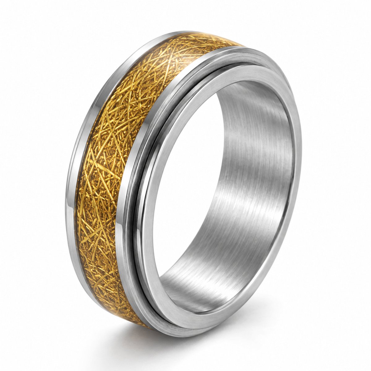 Bague anti-stress anneau tournant Rayure dorée, anneau tournant à texture griffée