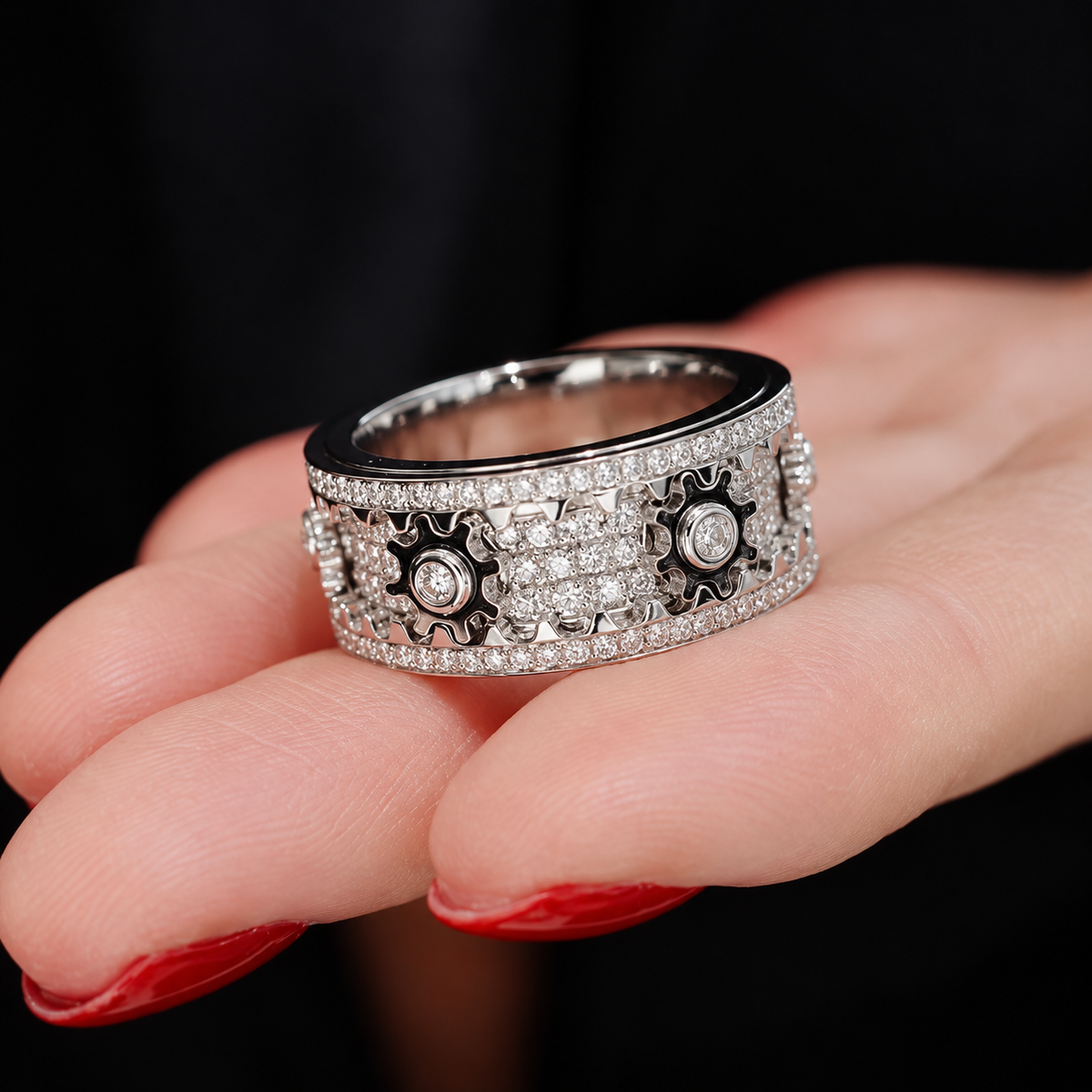 Bague anti-stress anneau tournant Rouage Éternel, anneau tournant à rouages sertis de petites pierres