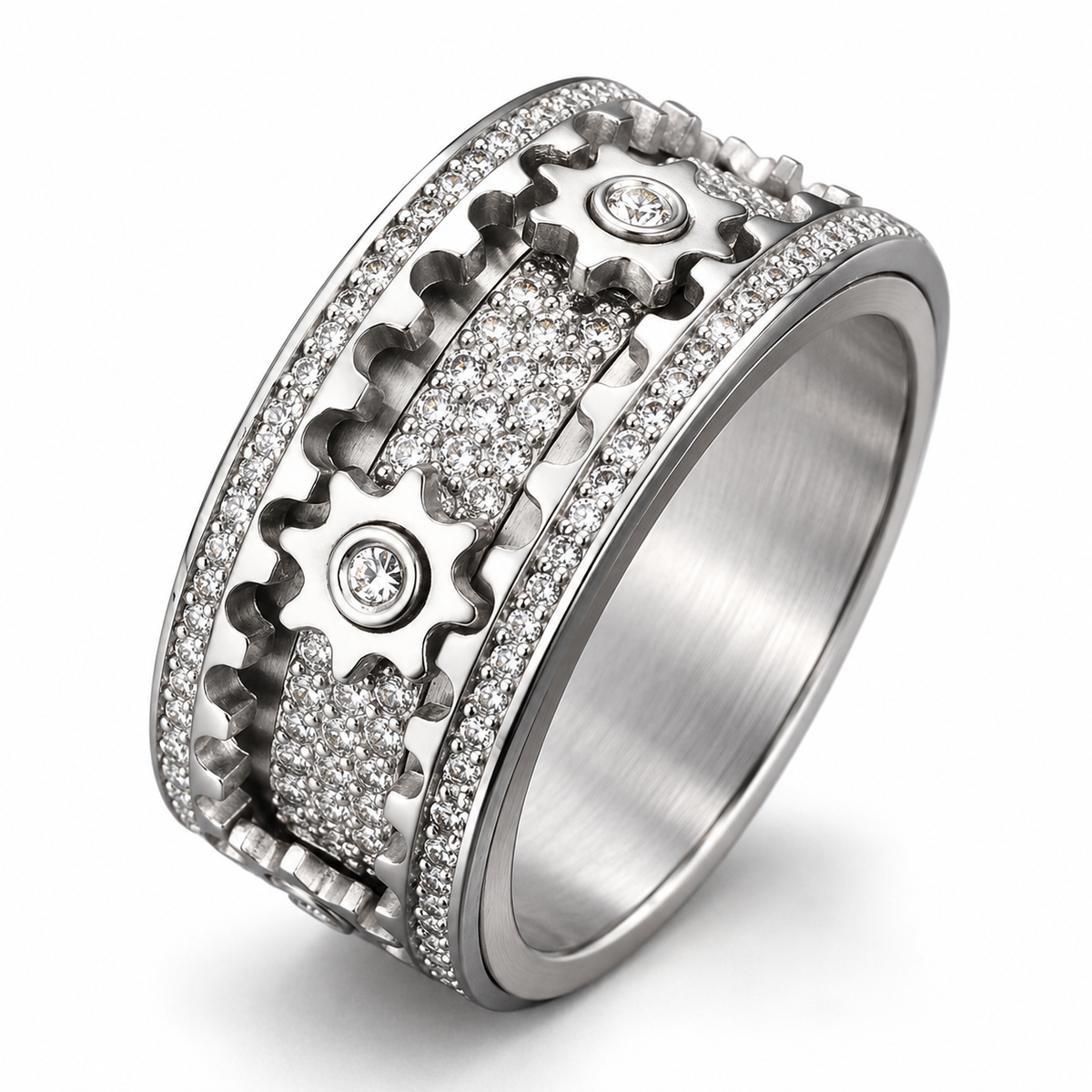 Bague anti-stress anneau tournant Rouage Éternel, anneau tournant à rouages sertis de petites pierres
