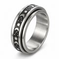 Bague anti-stress anneau tournant Soleil Luné, anneau tournant noir orné de soleils, lunes et étoiles argentés