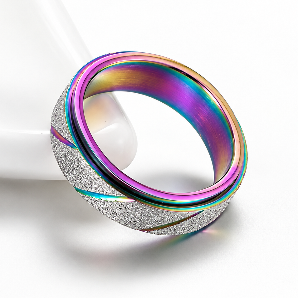 Bague anti-stress anneau tournant Strie, anneau tournant pailleté strié de lignes en diagonale