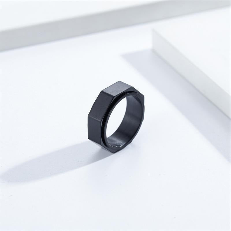 Bague anti-stress anneau tournant Vintage, anneau tournant hexagonal façon écrou en acier brossé