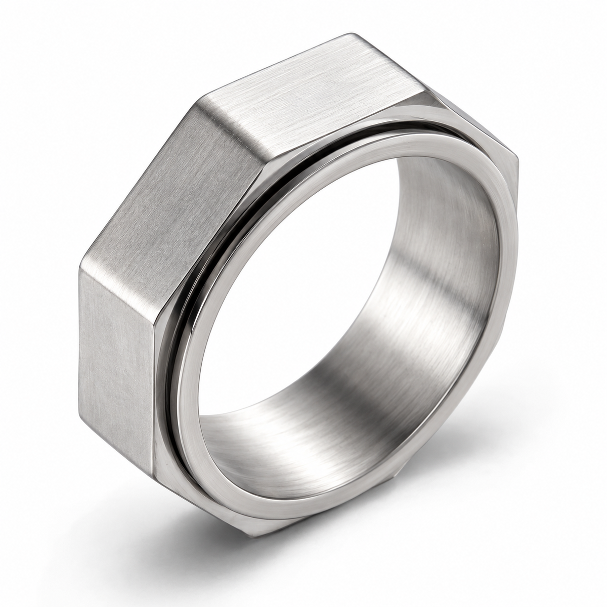 Bague anti-stress anneau tournant Vintage, anneau tournant hexagonal façon écrou en acier brossé