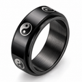 Bague anti-stress anneau tournant Yin Yang, anneau tournant noir orné de symboles yin yang