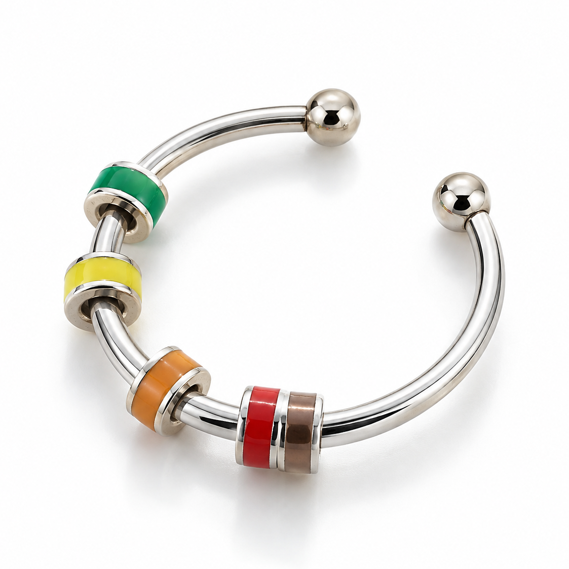 Bague anti-stress bille Colorée, jonc ouvert à rondelles émaillées pastel
