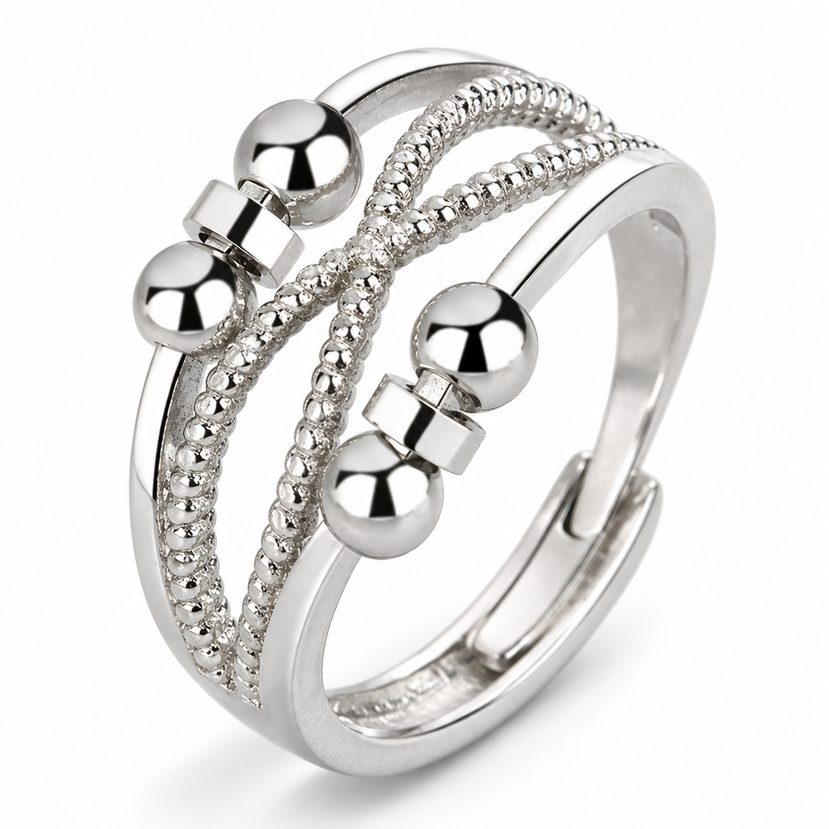 Bague anti-stress bille Croix, anneaux croisés à rang perlé, billes et rondelles mobiles