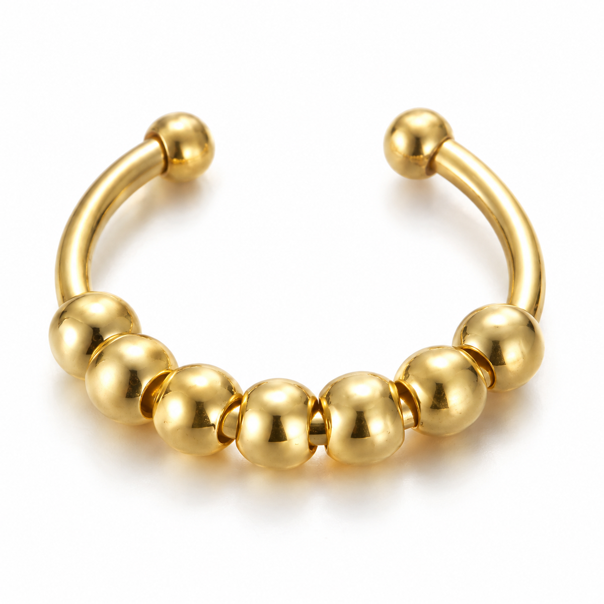 Bague anti-stress bille Demi-Cercle dorée, jonc ouvert à extrémités boules garni de huit billes