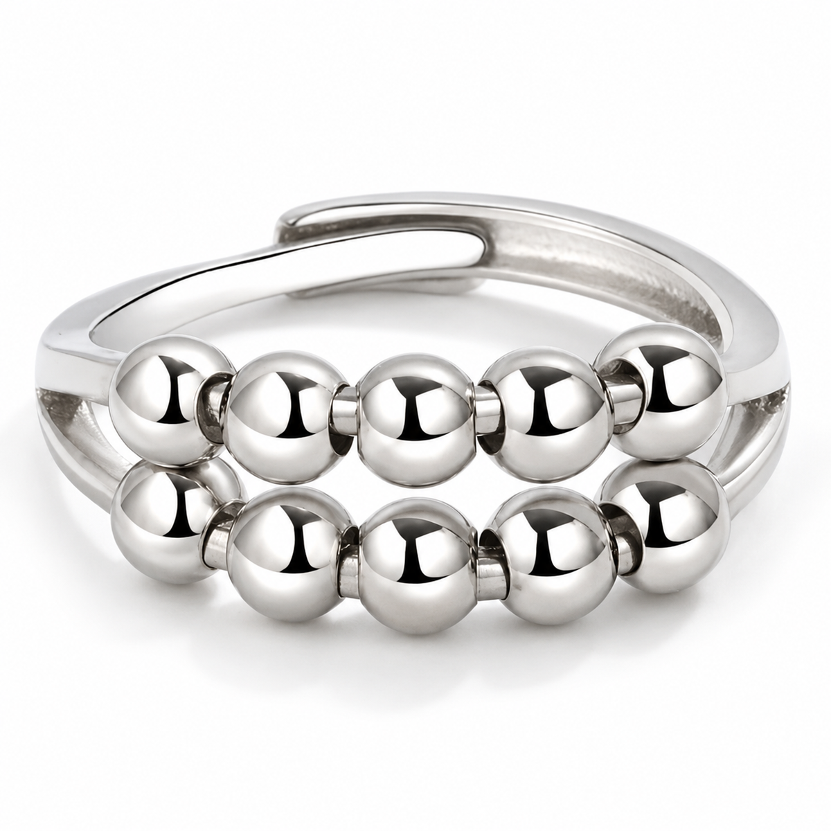 Bague anti-stress bille Double, double anneau avec rang pavé et rondelles mobiles