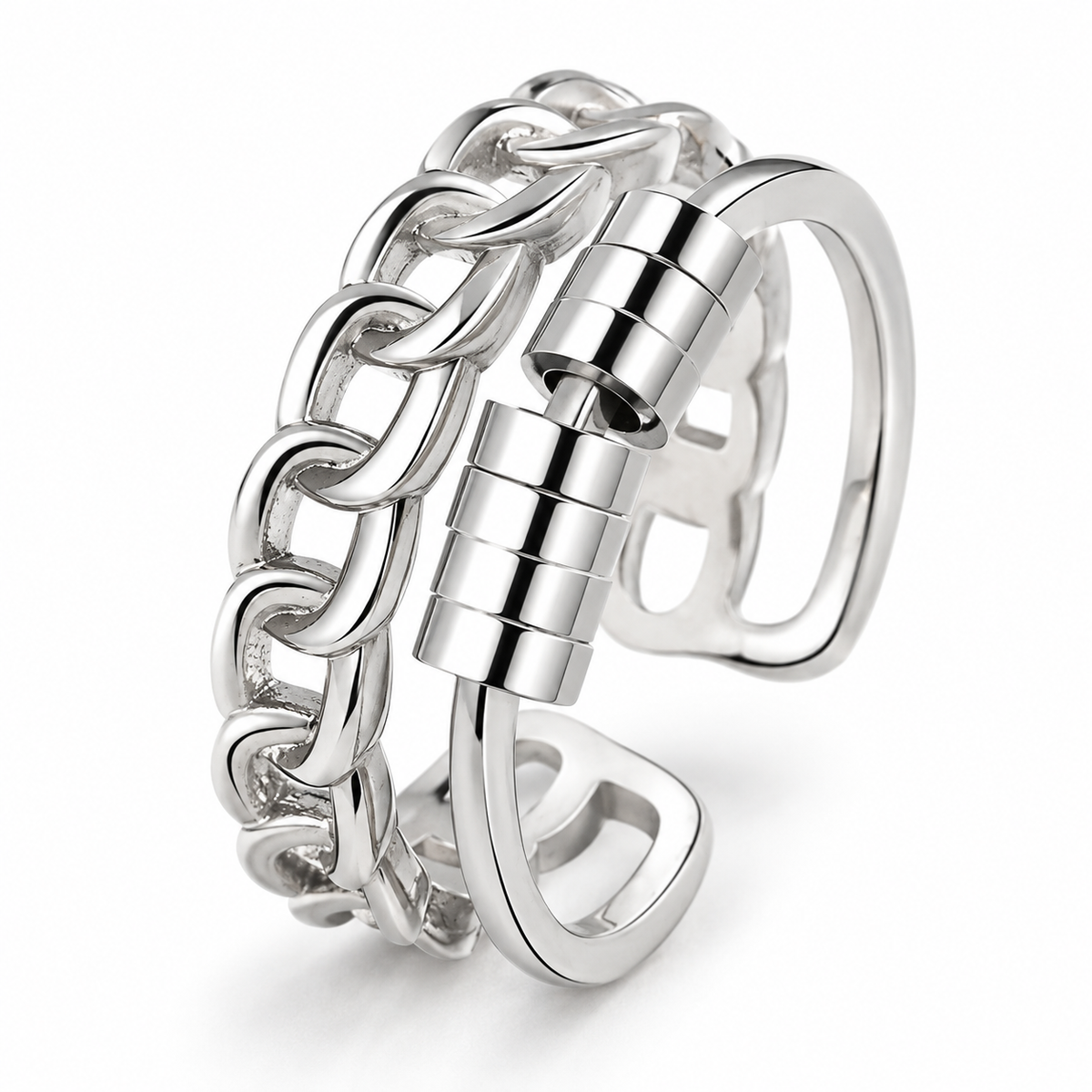 Bague anti-stress bille Indécis, anneau maille chaîne et anneau lisse avec rondelles mobiles