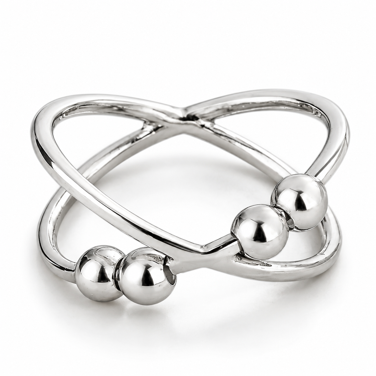 Bague anti-stress bille Infini, deux anneaux croisés en X, deux billes sur chaque fil