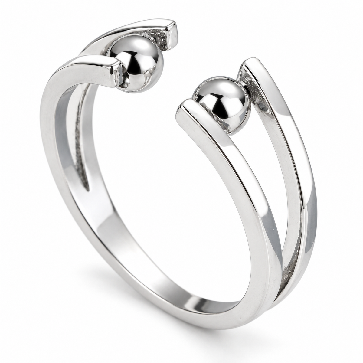 Bague anti-stress bille Jumelle, double anneau ouvert avec une bille sur chaque fil