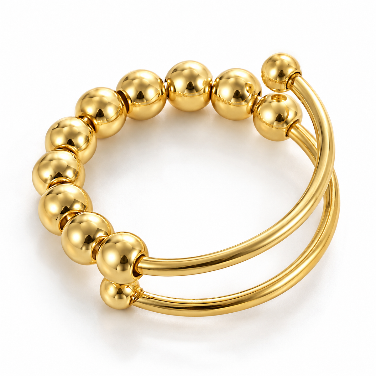 Bague anti-stress bille Minimaliste dorée, double jonc garni d’une rangée de billes