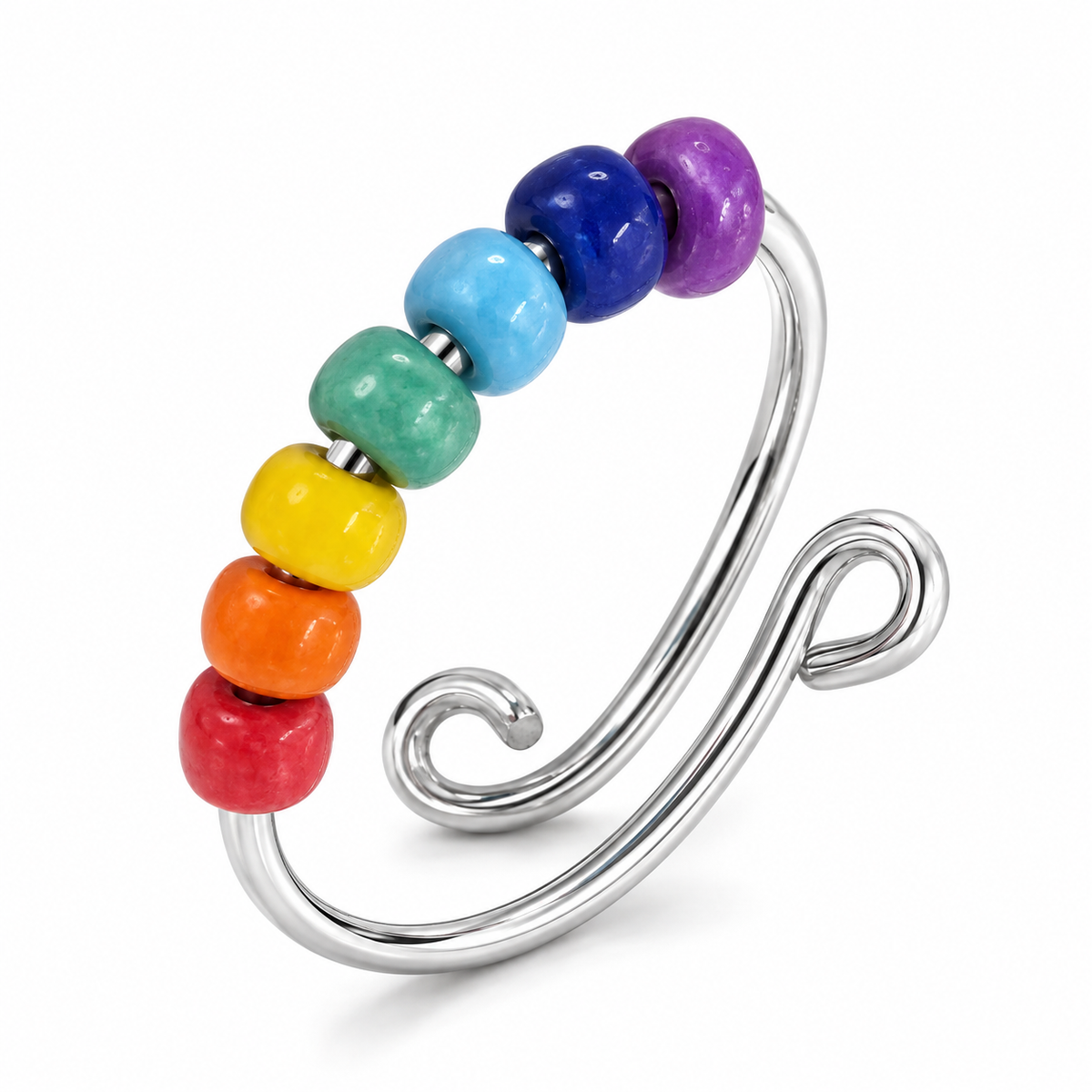 Bague anti-stress bille Multicolore, perles multicolores sur fil d’acier à boucles