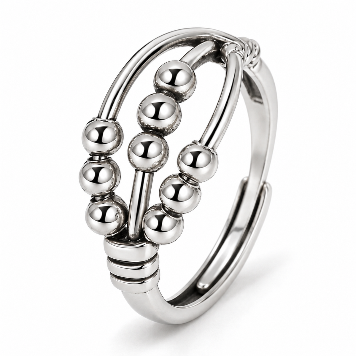 Bague anti-stress bille Triple, triple rang avec rang perlé, bille et rondelles mobiles