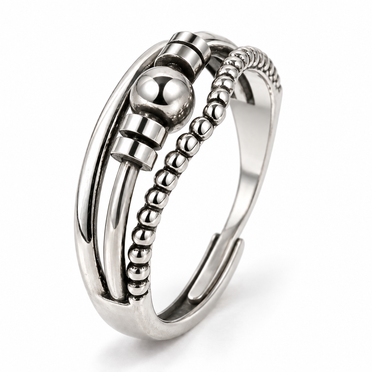 Bague anti-stress bille Triple, triple rang avec rang perlé, bille et rondelles mobiles