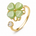 Bague anti-stress rotative Amour Vert, trèfle de quatre cœurs vert jade, cœur de cristal à l’extrémité