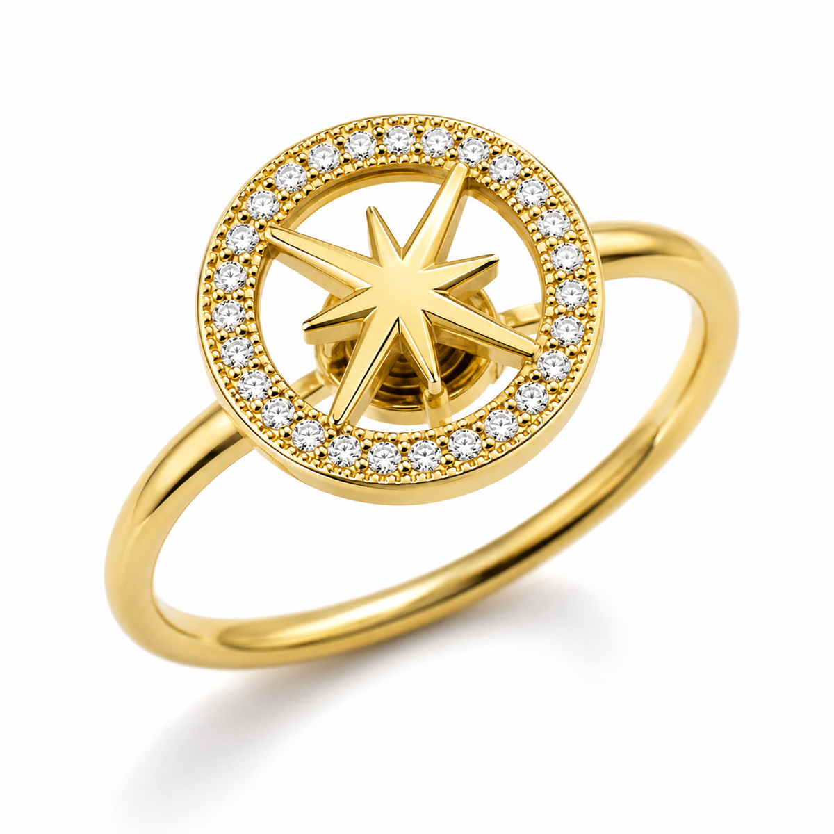 Bague anti-stress rotative Boussole, rose des vents dans un cercle de petites pierres