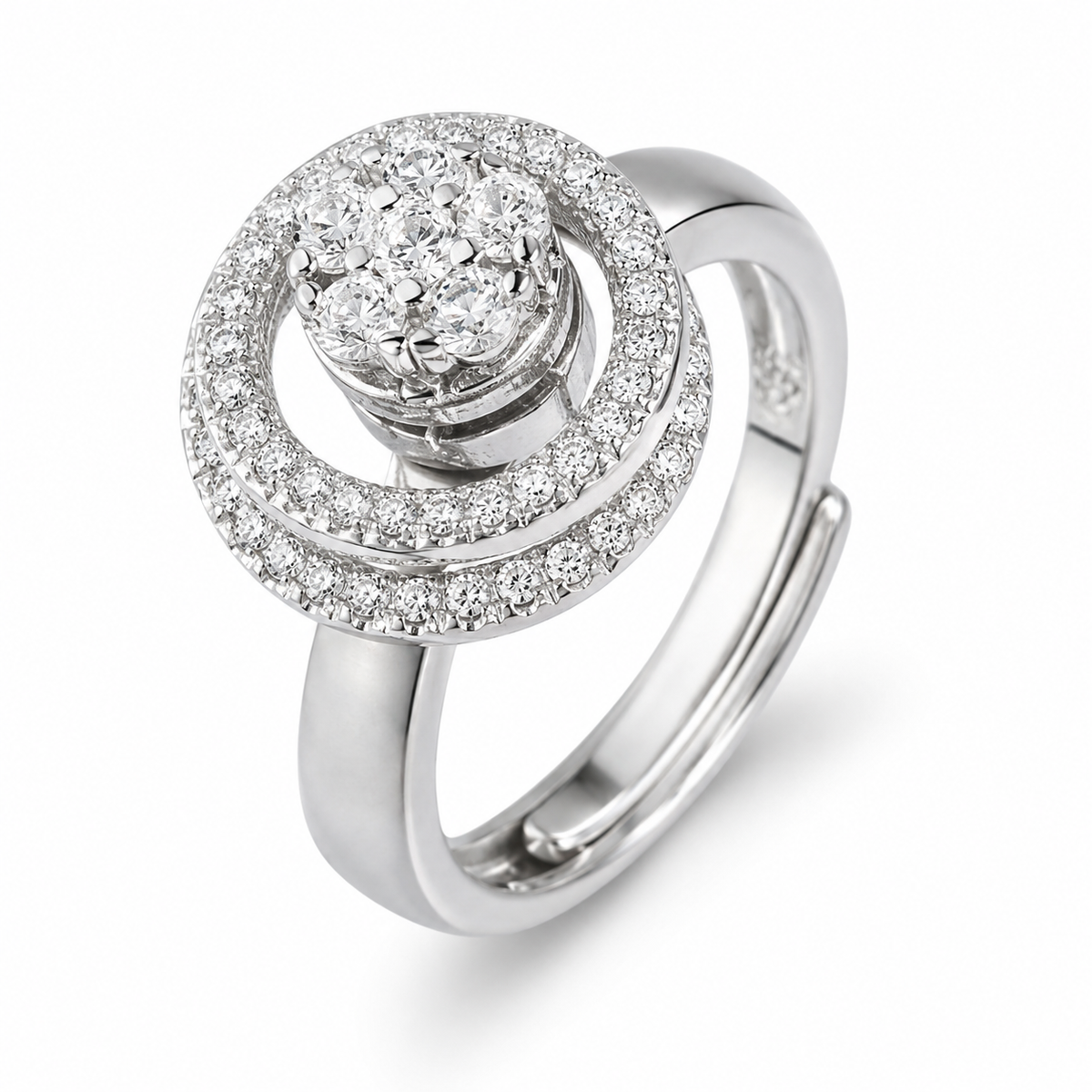 Bague anti-stress rotative Charme, spirale pavée autour d’un bouquet de pierres