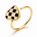 Bague anti-stress rotative Cœur Astral, cœur en damier noir et blanc nacré