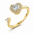 Bague anti-stress rotative Cœur Orné dorée, cœur de cristal taillé entouré de petites pierres