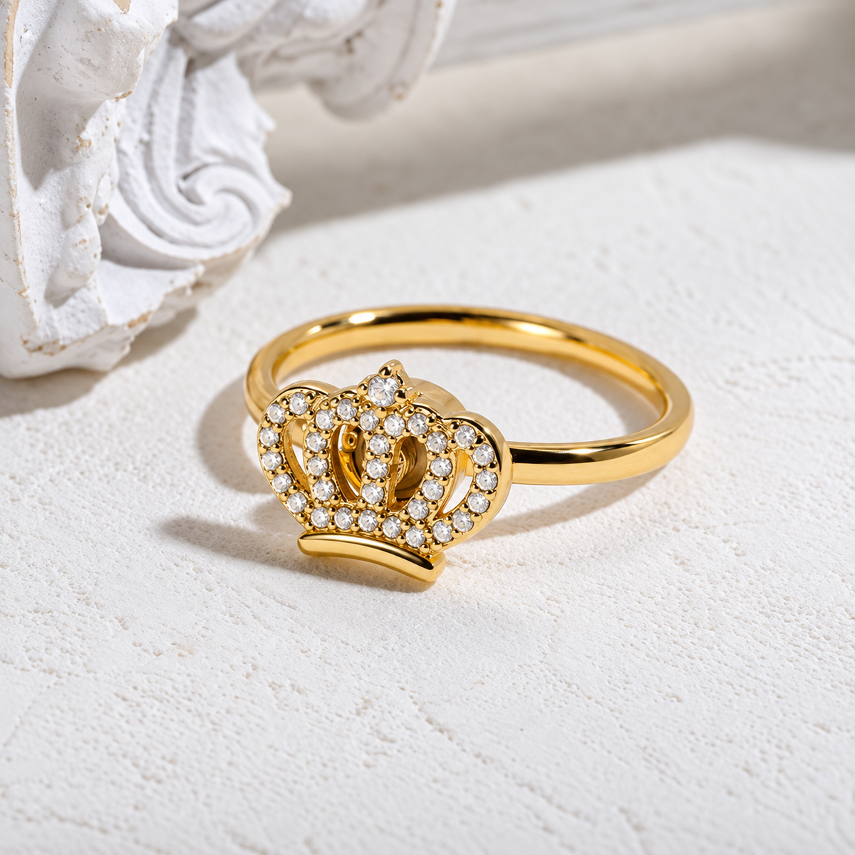 Bague anti-stress rotative Couronne, couronne pavée de petites pierres